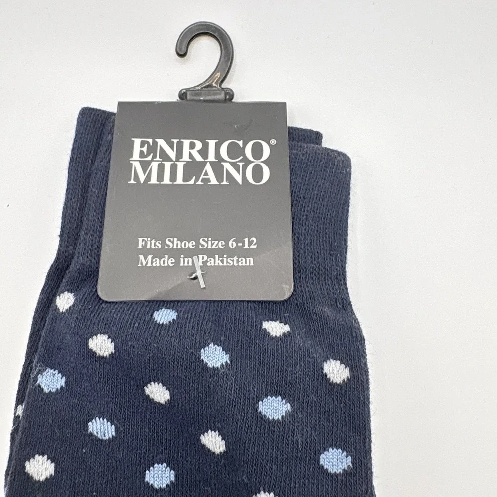 Enrico Milano Polka Dot Dress‎ Socks Mens 10-13 Navy Blue Green Toe Crew New